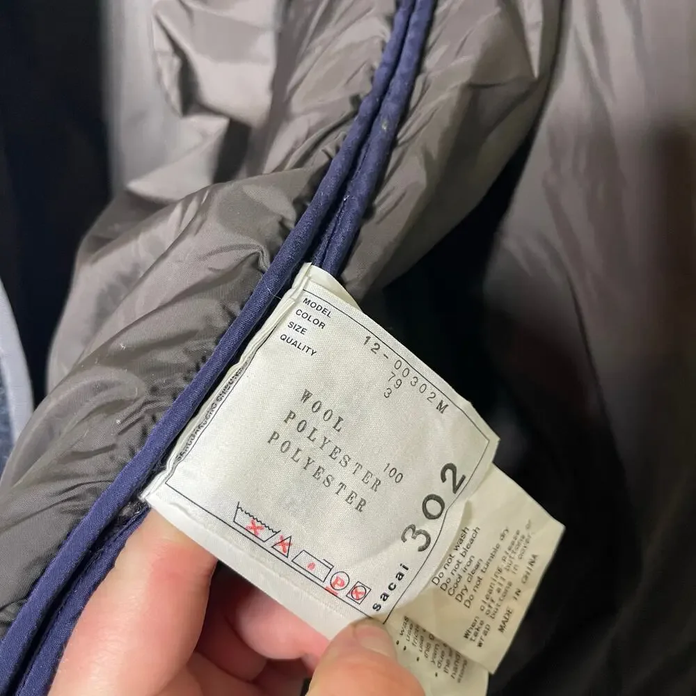 Sacai men navy knitted wool over puffer jacket sz 3 US L